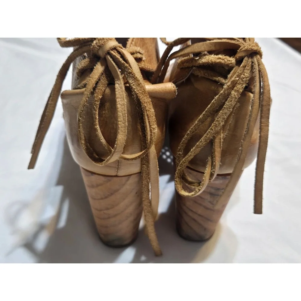 Free People Revolver Leather Wood Clog Tie Back Tassle Size EUR 37/US 7 Brown